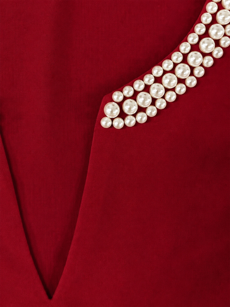 GlowEve Women's Faux Pearl Decorated Casual Versatile Daily Outing Shirt - Red - View 3