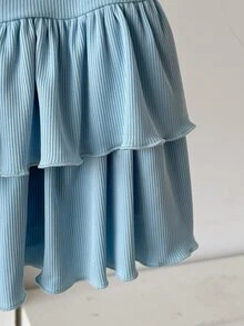 SHEIN 青少年女孩裙子，內建內搭褲內襯，防走光，適合休閒、度假、校園與街頭風格 - 藍色 - 查看 4