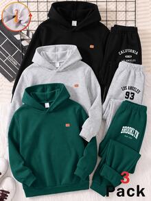 SHEIN 3件組買2送1兒童青少年男孩休閒百搭運動長褲多件套裝，男孩套裝，適合春/夏、秋季穿著，家庭聚會、開學季、婚禮季、運動、生日派對 - 彩色 - 查看 1
