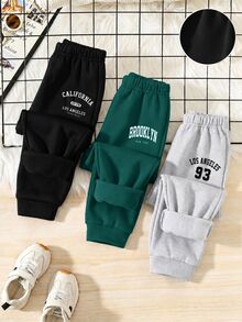 SHEIN 3件組買2送1兒童青少年男孩休閒百搭運動長褲多件套裝，男孩套裝，適合春/夏、秋季穿著，家庭聚會、開學季、婚禮季、運動、生日派對 - 彩色 - 查看 3