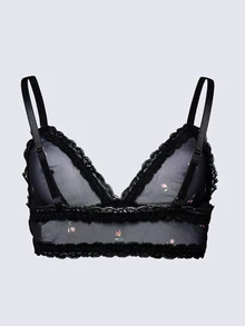 AiiRZ Ditsy Floral Mesh Bralette With Lace Trim Edges Sheer Triangle Cup Adjustable Straps Lingerie Valentine's Day - Multicolor - View 2