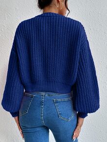 EURMUSE Women's Solid Color Drop Shoulder Long Sleeve Single-Breasted Casual Loose Cardigan - Royal Blue - View 2
