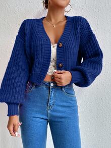 EURMUSE Women's Solid Color Drop Shoulder Long Sleeve Single-Breasted Casual Loose Cardigan - Royal Blue - View 6