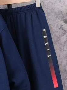 SHEIN Tween Boy 休闲百搭巴黎字母图案连帽卫衣 帽衫和裤子两件套 适合通勤上学，日常休闲旅行，适合运动度假旅行，适合运动，适合春秋冬 - 彩色 - 查看 4