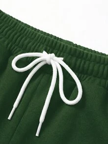 PAVTROS Plus Size Men's Casual Shorts With Patch Pockets And Drawstring Waist - Green - View 4