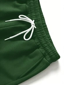 PAVTROS Plus Size Men's Casual Shorts With Patch Pockets And Drawstring Waist - Green - View 3