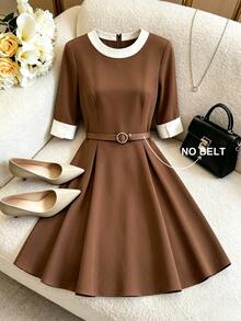 GlowEve CURVE Women's Spring/Summer Solid Color Round Neck Short Sleeve Elegant Minimalist Dress - Multicolor - View 3