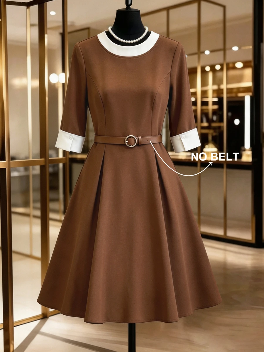 GlowEve CURVE Women's Spring/Summer Solid Color Round Neck Short Sleeve Elegant Minimalist Dress - Multicolor - View 1