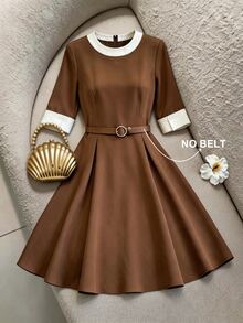 GlowEve CURVE Women's Spring/Summer Solid Color Round Neck Short Sleeve Elegant Minimalist Dress - Multicolor - View 5