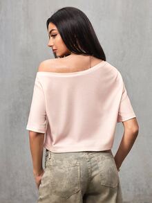 SHEIN HOT STUFF Women's Casual Sexy Cartoon Pattern Asymmetrical Neck Short Sleeve T-Shirt, Summer Golf Lilac - Apricot - View 2