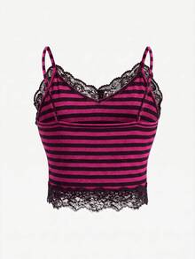 Y2Kool Robin Black And Pink Colorblock Gradient Lace Patchwork Bee Skull Foil Print Halloween Y2K Grunge Gothic Punk Women's Fitted Cropped Tank Top Set, Summer - Pink - View 2
