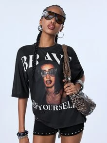 Y2Kool Women's Black Summer New Character Print Short Sleeve T-Shirt, Fashion Casual Versatile - Black - View 5