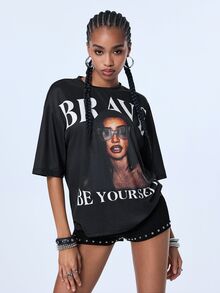 Y2Kool Women's Black Summer New Character Print Short Sleeve T-Shirt, Fashion Casual Versatile - Black - View 3
