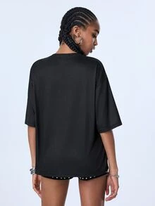 Y2Kool Women's Black Summer New Character Print Short Sleeve T-Shirt, Fashion Casual Versatile - Black - View 2