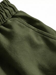 PAVTROS Plus Size Men's Letter Graphic Drawstring Waist Cargo Pocket Jogger Pants Baggy Men Streetwear Manfinity Army Green - Army Green - View 5