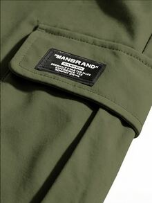 PAVTROS Plus Size Men's Letter Graphic Drawstring Waist Cargo Pocket Jogger Pants Baggy Men Streetwear Manfinity Army Green - Army Green - View 6