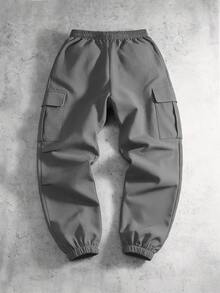Manfinity Roghcode Plus Size Men's Letter Graphic Drawstring Waist Casual Cargo Pants - Grey - View 2