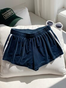 Comfortcana Women's Elastic Waist Side Stripe Casual Shorts - Dusty Blue - View 4