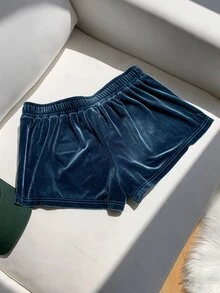 Comfortcana Women's Elastic Waist Side Stripe Casual Shorts - Dusty Blue - View 2