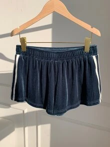 Comfortcana Women's Elastic Waist Side Stripe Casual Shorts - Dusty Blue - View 5