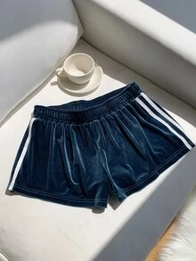Comfortcana Women's Elastic Waist Side Stripe Casual Shorts - Dusty Blue - View 3