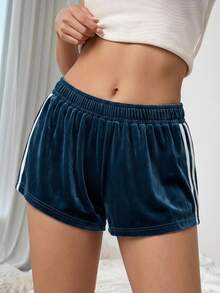 Comfortcana Women's Elastic Waist Side Stripe Casual Shorts - Dusty Blue - View 8