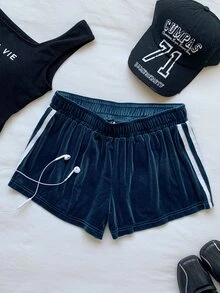 Comfortcana Women's Elastic Waist Side Stripe Casual Shorts - Dusty Blue - View 6