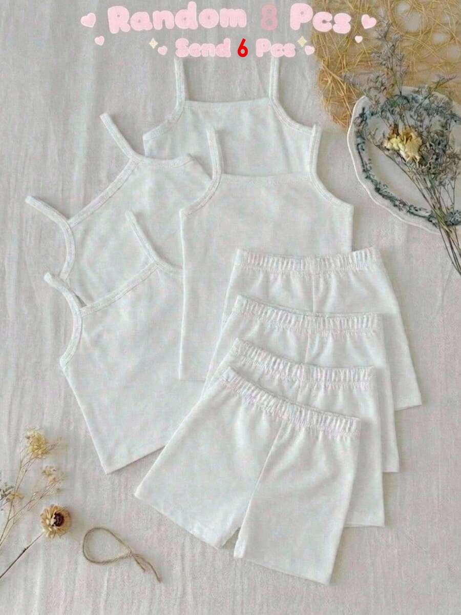SHEIN 女童春夏細肩帶背心上衣與短褲套裝 3件組 素色/多色 Seasons - 紫色 - 查看 1