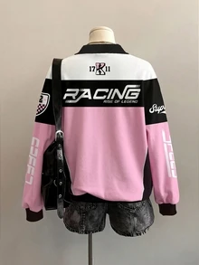 Coolane New Fall/Winter Women's Collar Zipper Sweatshirt/Y2K/Streetwear/Going Out/Back To School/Holiday/Autumn//Casual/Preppy Style/CLUB/Chic/Racing Pattern - Multicolor - View 3