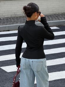 Muchica Black And White Fitted Women's Long-Sleeve Knit Sun-Protection Jacket Vintage Streetwear Napoleon-Style Print Pockets Everyday Autumn - Black - View 2