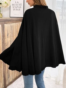 Slowluna Maternity Autumn Casual Solid Color Cape Nursing Jacket - Black - View 4