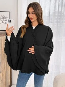 Slowluna Maternity Autumn Casual Solid Color Cape Nursing Jacket - Black - View 7