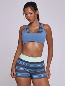 Musera Sport Contrast Colour Double Layered Striped Active Sports Bra Fall Winter Autumn Gym Pilates Fitness Daily Casual - Multicolor - View 1