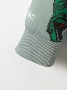 SHEIN Explorewe 小男孩卡通恐龍印花抓絨內裡連帽拉鍊外套，幼兒保暖冬季休閒外套，秋冬季休閒外衣 - 綠色 - 查看 6