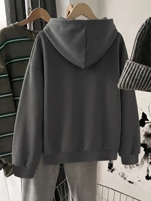 青少年女孩休閒街頭風極簡寬鬆舒適連帽衛衣，適合秋冬生日舞會，白色 - 彩色 - 查看 2