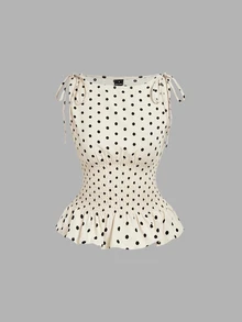 SHEIN MOD 女款波點荷葉邊上衣與迷你裙休閒日常套裝 - 彩色 - 查看 9