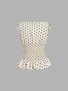 SHEIN MOD 女款波點荷葉邊上衣與迷你裙休閒日常套裝 - 彩色 - 查看 8