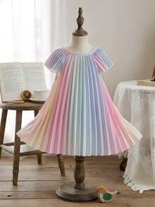 SHEIN 女婴3个月-3岁连衣裙，1件套休闲可爱日常夏季女童装，彩色无袖褶皱连衣裙 - 彩色 - 查看 2