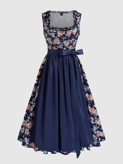 Fairmaia German Traditional Floral Print Patchwork Women's Dress