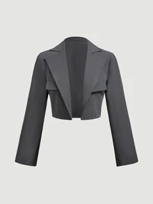 SHEIN MOD Women's Jacket With Front Buttons And Bandeau Dress Suit Set Teachers' Day Office Dark Grey Summer Elegant - Grey - View 8