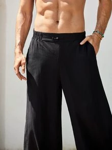 Mercer Haus GOLDREDY Men's Loose Casual Retro Harem Pants With Button Decoration, Simple Fashion Commuter Wear - Black - View 8
