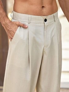 Mercer Haus Blueprint Man 1pc Men's Long Pants, Apricot Linen Trousers With Drape, Loose Comfortable Breathable, Premium Practical Casual, Suitable For Commuting And Light Business - Apricot - View 7