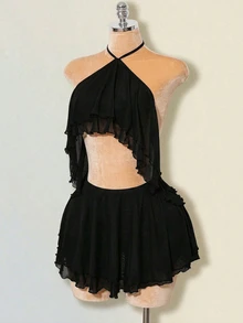 SHEIN ICON Layered Ruffle Halter Backless Mini Dress For Women,Black Dress For Women,Summer Dresses For Women Club Night Out Sexy - Black - View 10