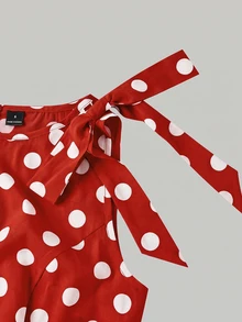 SHEIN MOD 女款復古波點印花百褶腰裙 - 紅色 - 查看 5