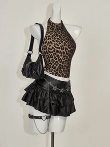 SHEIN ICON 女士豹纹露背简约休闲 Y2K 哥特式派对外出露背上衣，适合日常穿着 - 彩色 - 查看 6