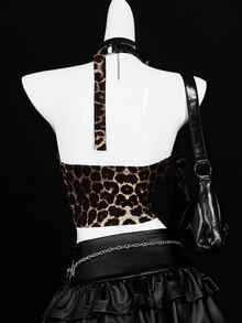 SHEIN ICON 女士豹纹露背简约休闲 Y2K 哥特式派对外出露背上衣，适合日常穿着 - 彩色 - 查看 11