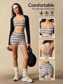 VARSIVA Women's Striped Top And High Waist Shorts Casual Daily Sports Outfit - Multicolor - View 13