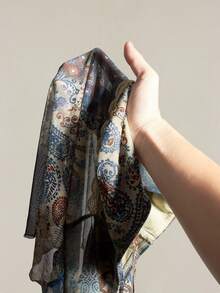 SHEIN ICON Women's Paisley Patchwork Print Vintage Cropped Flowy Top, Cute Sexy Boho Bohemian Hippie Clothing Scarf Vacation Blue Grey Summer - Brown - View 9