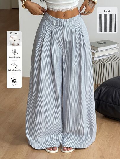 Coolane Summer Outfits For Women Streetwear Going Out Casual Babyblue Striped Irregular Waist Loose Pants