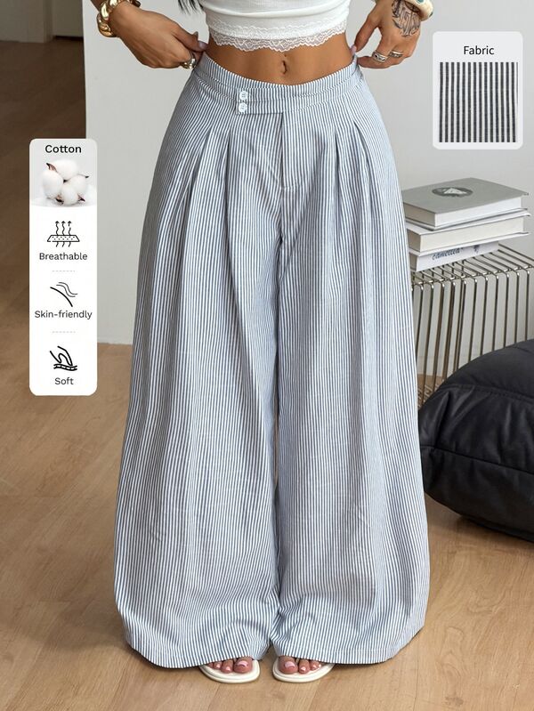 Coolane Summer Outfits For Women Streetwear Going Out Casual Babyblue Striped Irregular Waist Loose Pants
